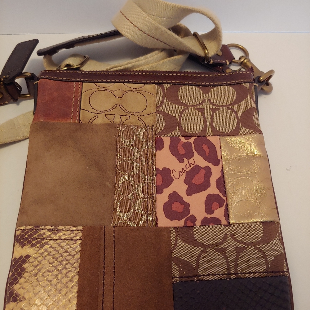 Multi pattern crossbody purse.